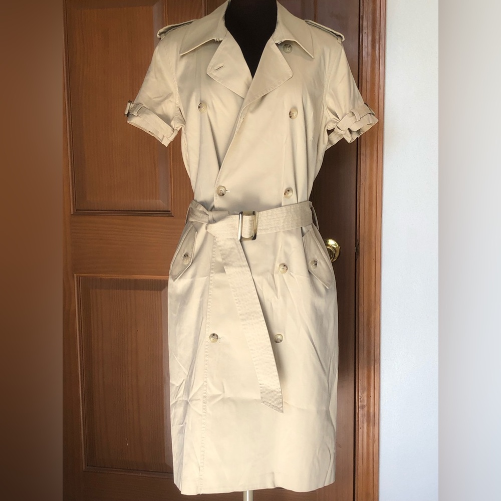 Eddie Bauer Beige Short-Sleeve Trench Midi Dress